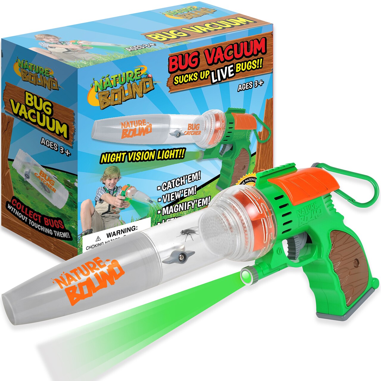 Nature Bound: Bug Vacuum - Insect Catcher Toy Device, LED Laser Light, Suction Mechanism, Magnifier & Belt Clip, Catch-Study-Catalog-Release, Kids 3+